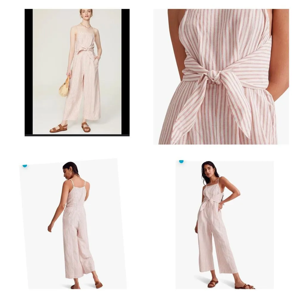 Madewell Cornelia Cami Tie Waist Jumpsuit Salvaged Barn sz 2 linen blend summer - Image 7