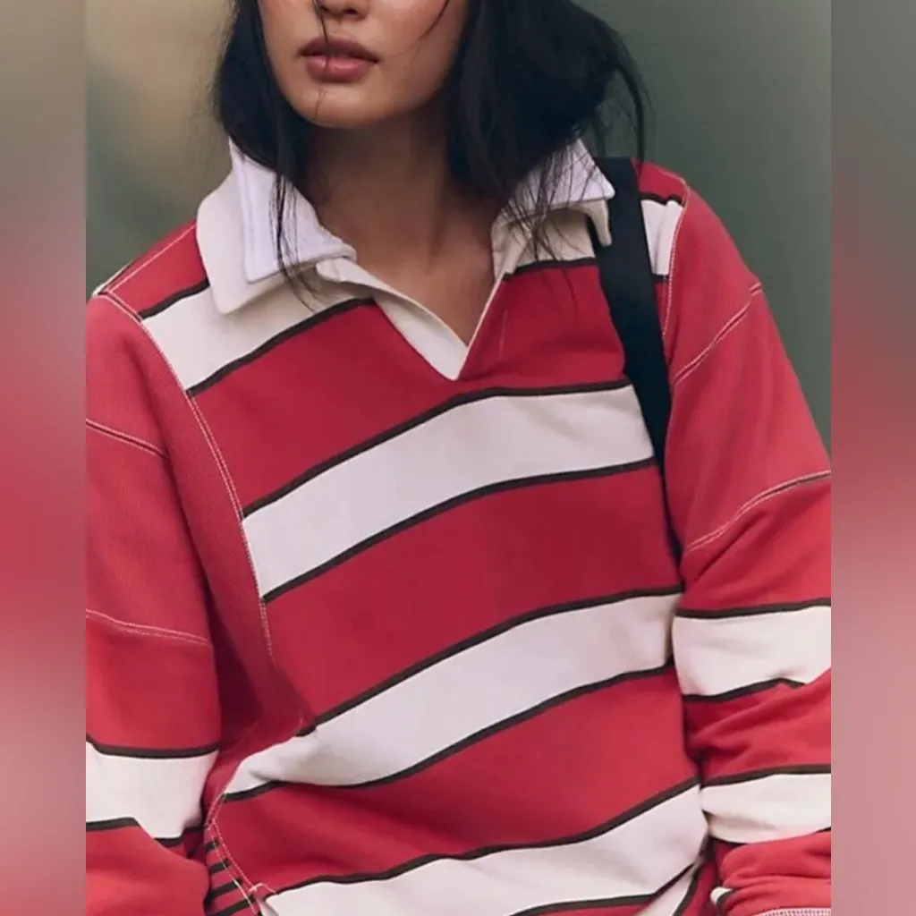 NWT Free People Work It Out Printed Pullover in Victory Red - Image 3