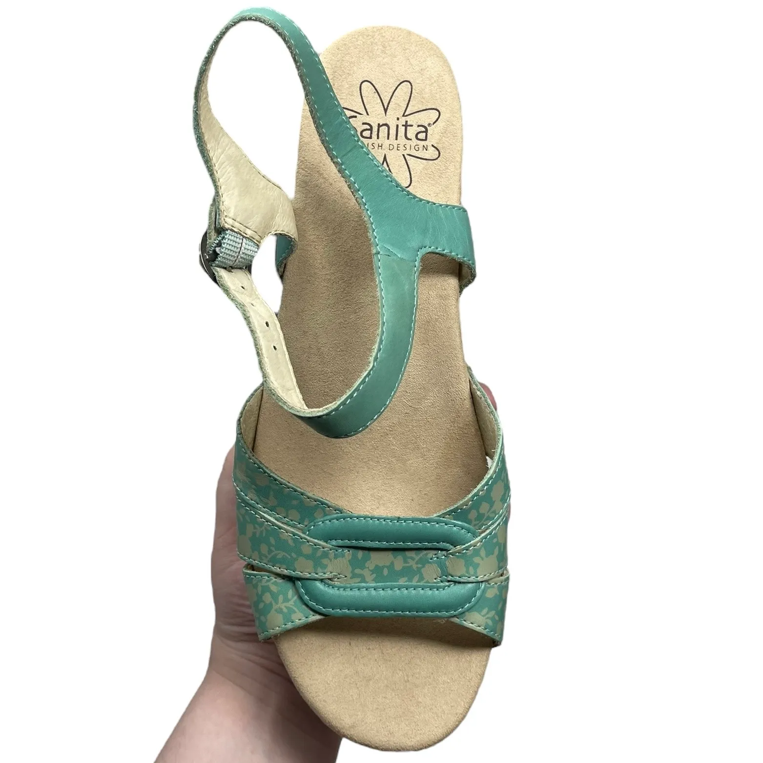 Sanita “Destiny” Women’s Size EU 40/US 9 Teal & Tan Floral Buckle Sandals Heels Multiple - Image 10
