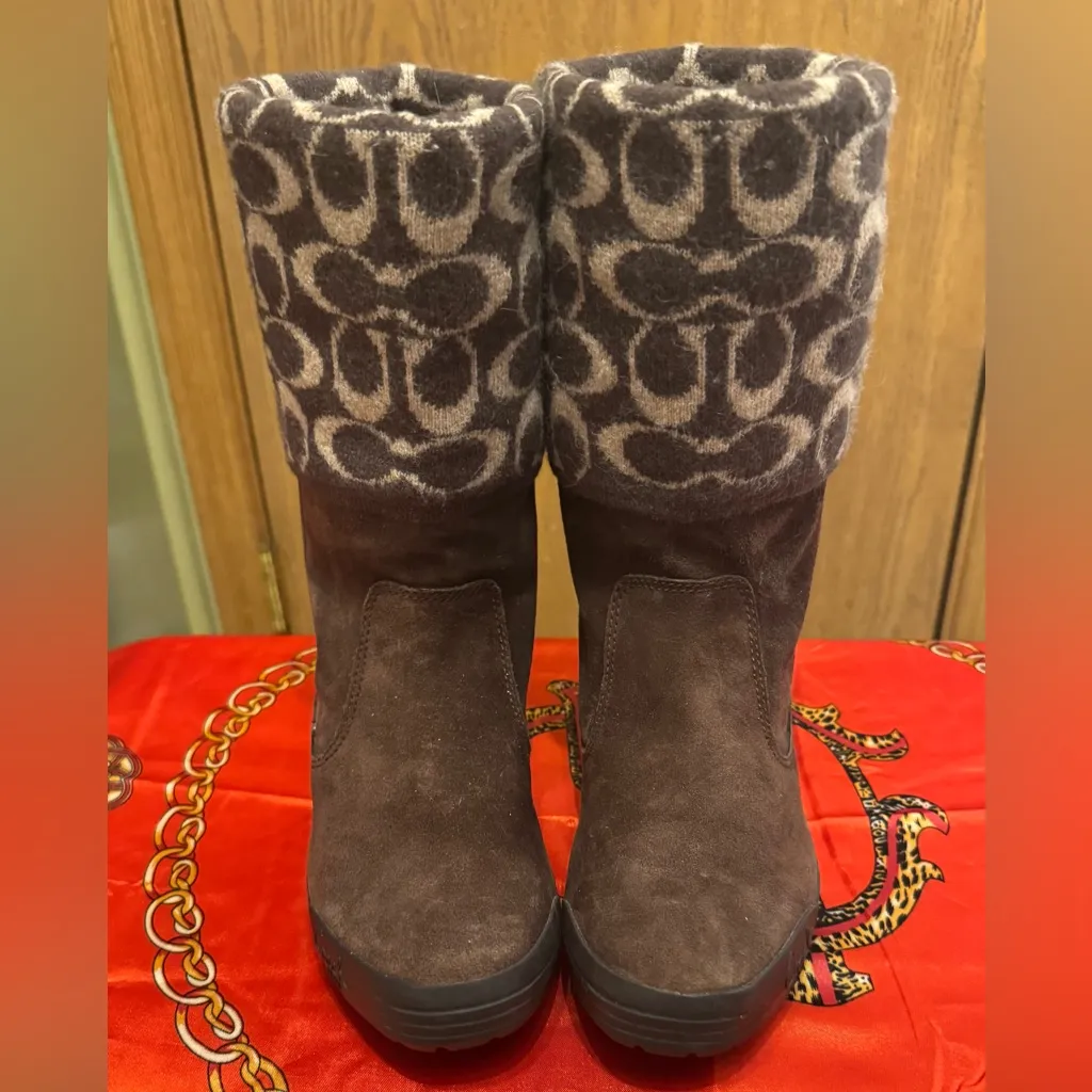 Coach Tatum Brown Leather & Wool Knit Mid Calf Boots-sz 6M F2460/f07 - Image 2