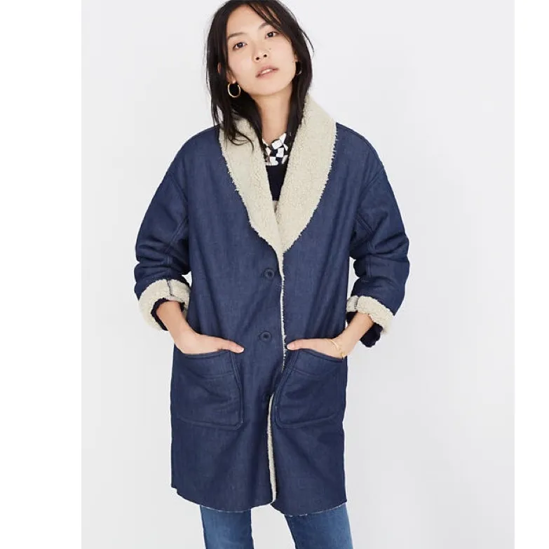 NWT  Madewell Sherpa-Bonded Denim Cocoon Coat - Image 2