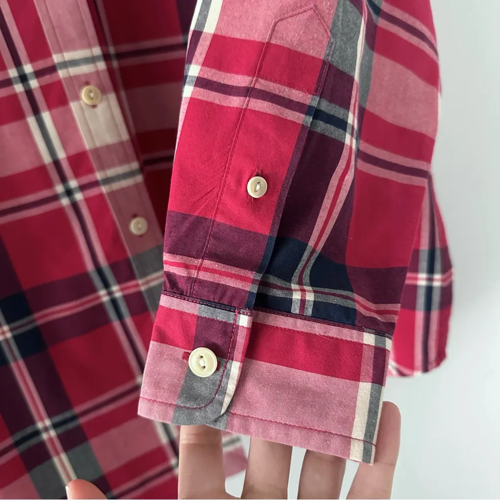 Vintage Lauren Ralph Lauren 100% Cotton Plaid Button Up Sz L Red Academia Preppy - Image 6