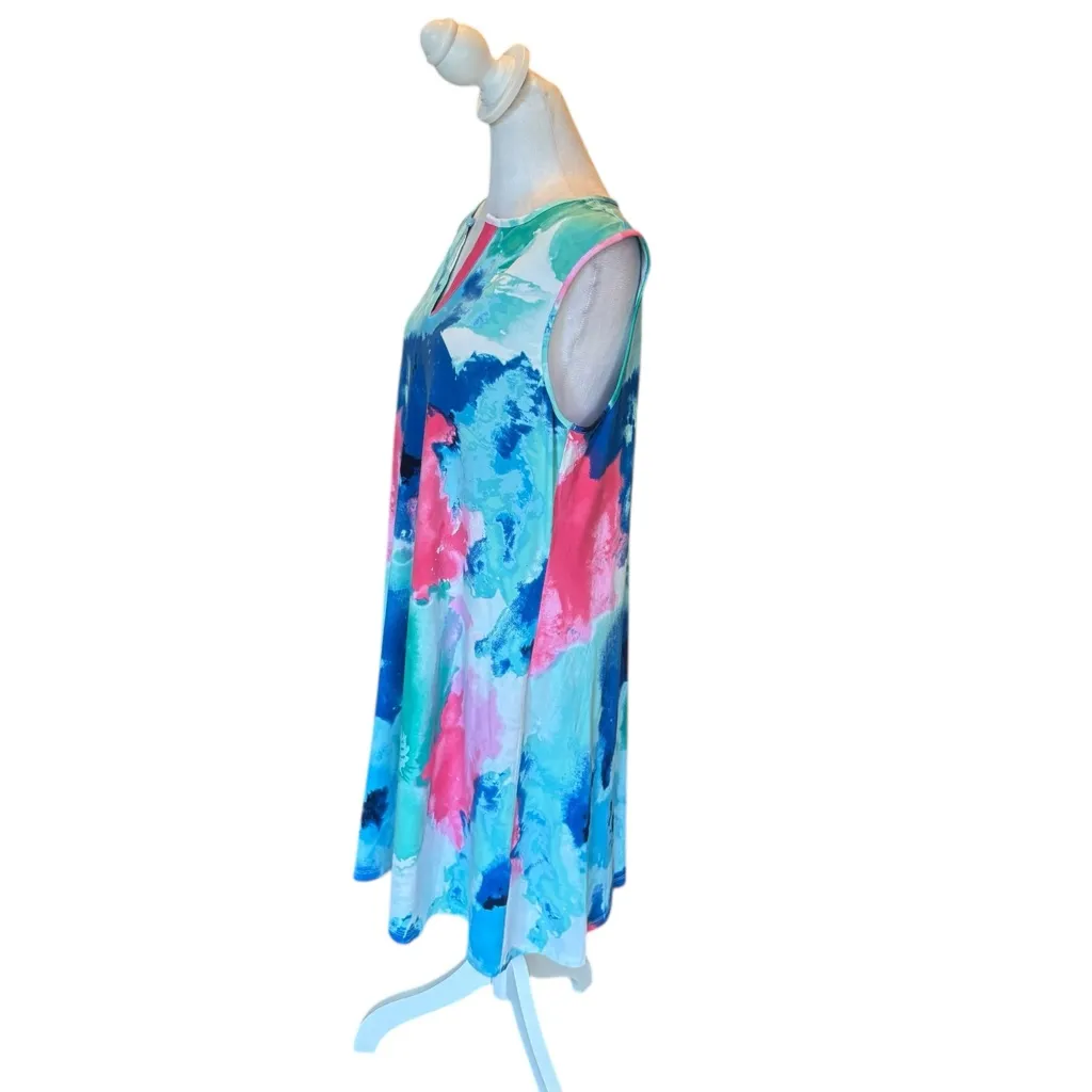 Chicos Sleeveless Dress Lively Blooms Watercolor Women’s Size 2 Large Blue Pink - Image 2