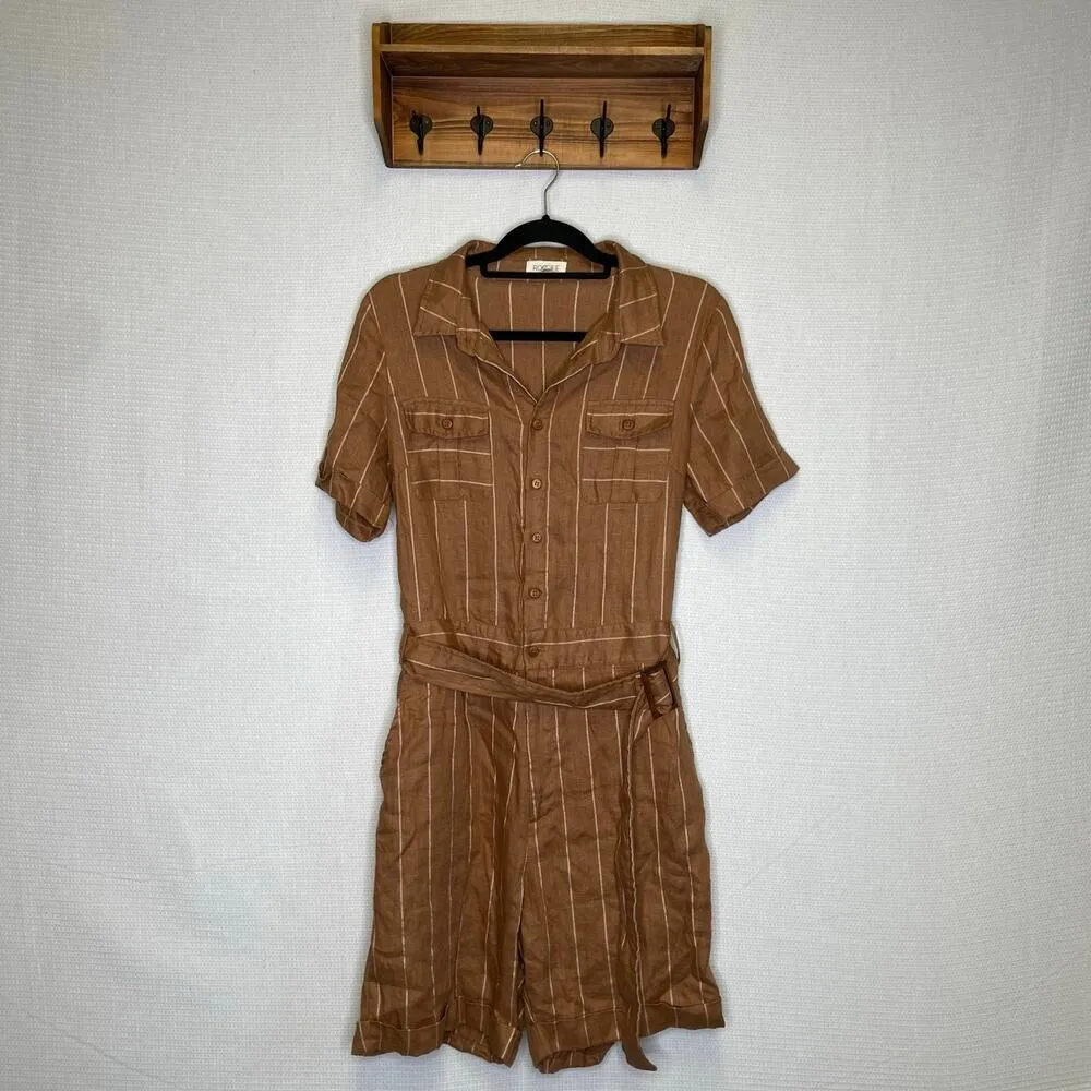 ROOLEE‎ | Womans Romper 100% Linen Medium Brown - Image 4