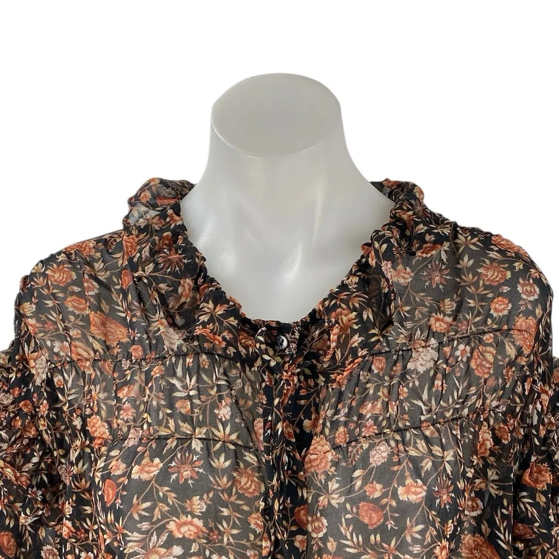 MNG Mango Women's Multicolor Ruffle Long Sleeve Button Down Sheer Blouse Top 4 - Image 2