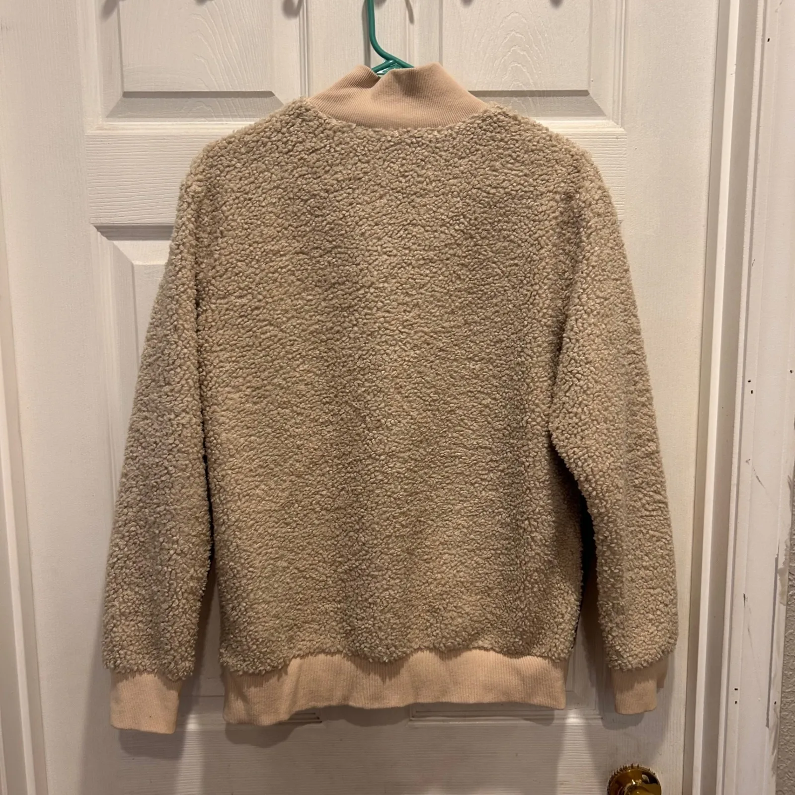 THML Women's Medium Sherpa Pullover 1/4 Zip‎ Beige Brown Trim Sweater - Image 6