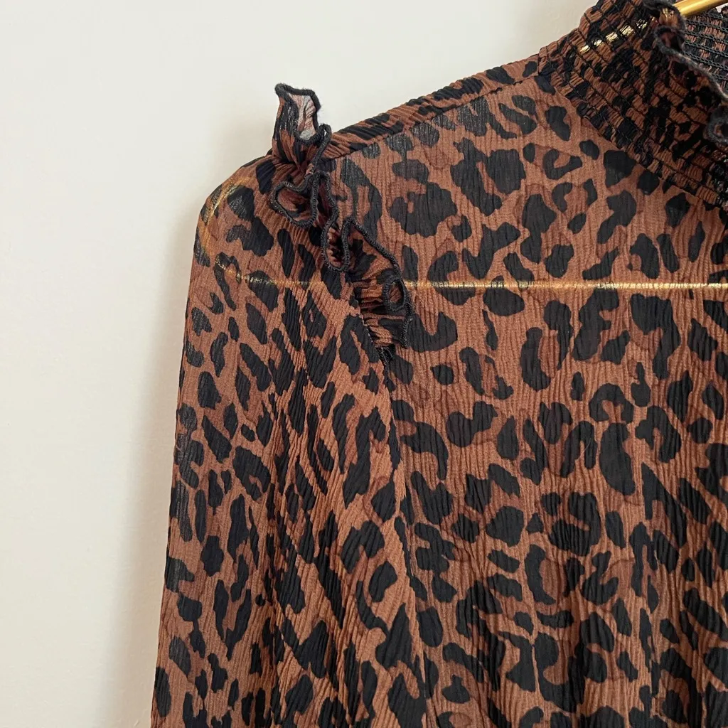 Zara Sheer Leopard Print Midi Dress Women’s Size Small - Image 4