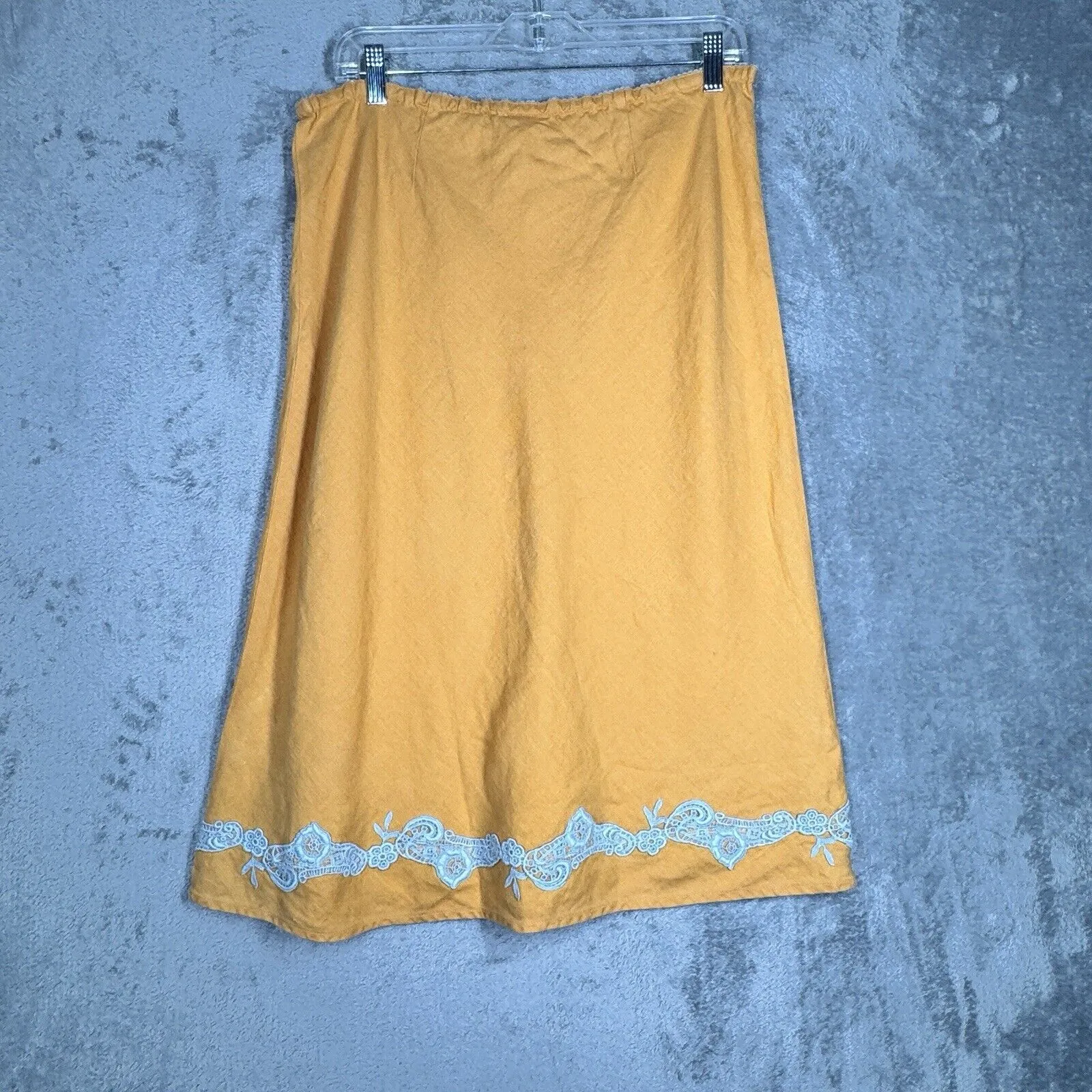 J. Jill Skirt Womens 8 Orange Blue Embroidery Linen‎ Cottagecore Boho Grunge - Image 3