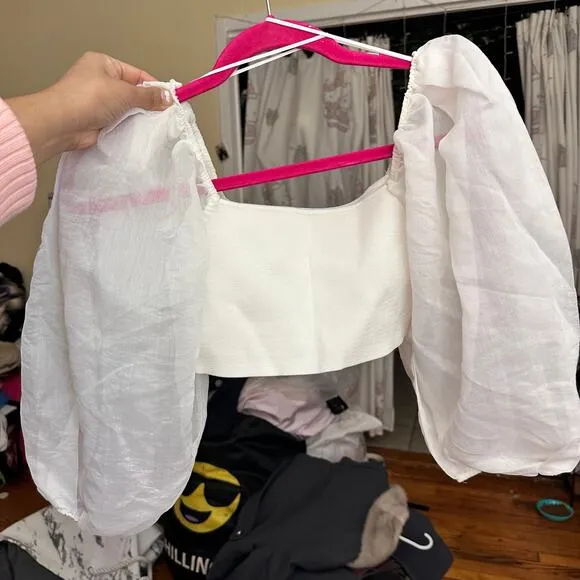 Zara Puff Organza Knit Top White Size Medium Bloggers‎ Favorite Feminine - Image 2