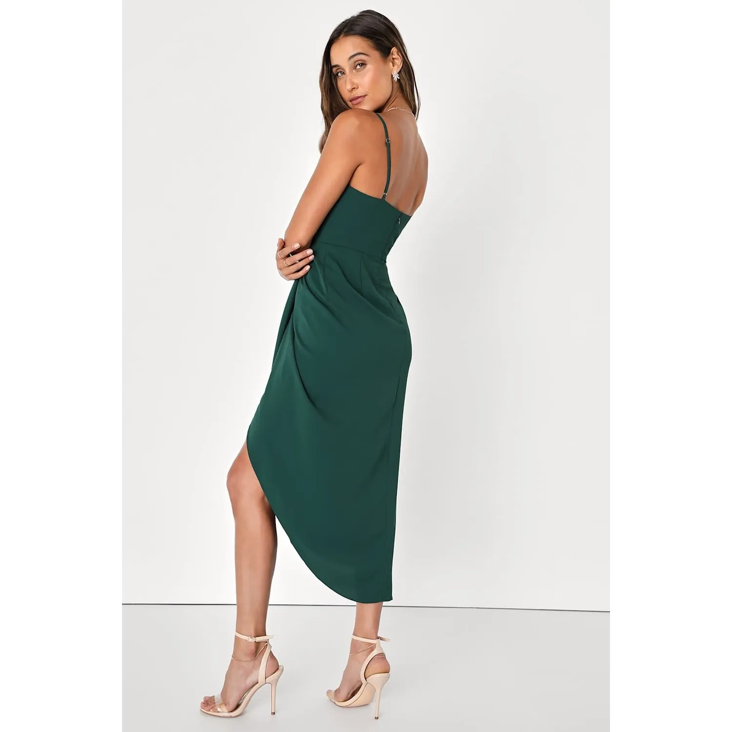 NWT Lulus Reinette Dark Green Midi Dress Cocktail Party Gala Wedding Size L - Image 3