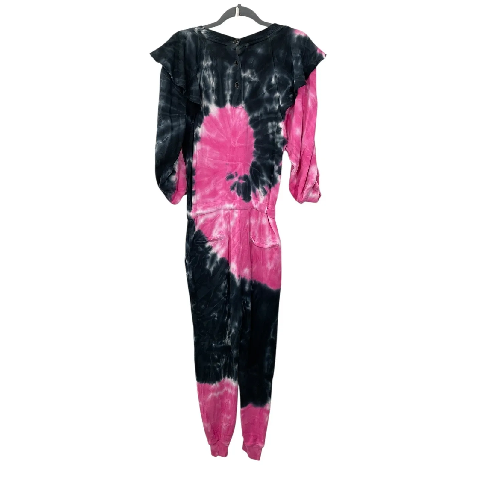 Something Navy Meghan Tie Dye Ruffle Sleeve Jumpsuit Pink Black Cotton XS - Image 4