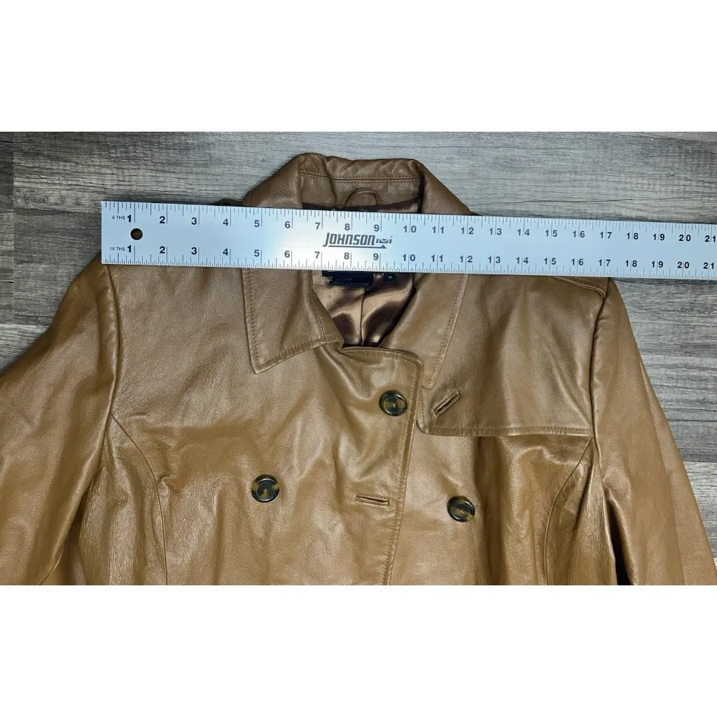 Vintage Jerry Lewis Women's Leather Coat Medium Brown Belted Double Breasted - Image 16