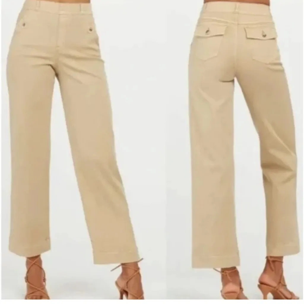 SPANX Women’s Stretch Twill‎ Cropped Wide Leg Pant  Khaki Size Medium - Image 2