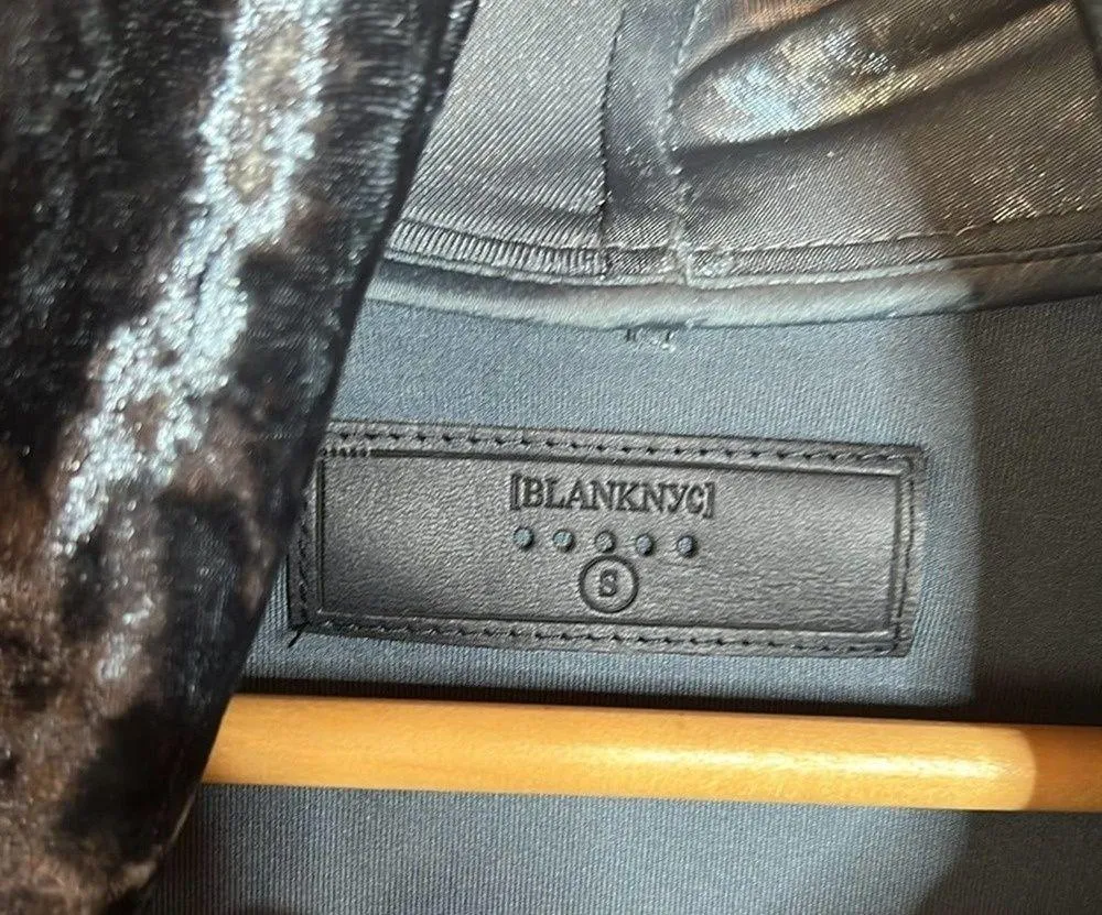 Blank NYC Crushed Velvet Moto Teal Asymmetrical Zip Front Jacket Size Small - Image 4