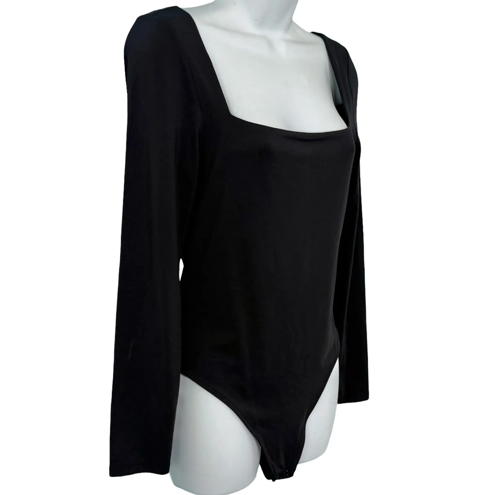 Babaton Black Square Neck Long Sleeve Nylon Spandex Thong Bodysuit Size L - Image 6