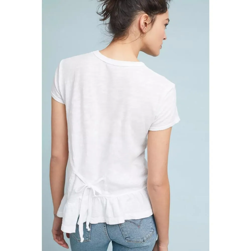 New Anthroplogie  XS V Neck T-shirt Belmond Tie-Back Tee Top Ruffle Womens NWT - Image 2