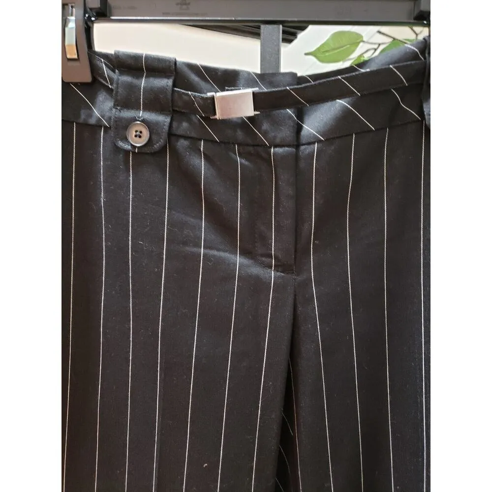 Ann Taylor Womens Black Striped Cotton Casual Belt Loops Wide Legs Pants Size 6 - Image 2