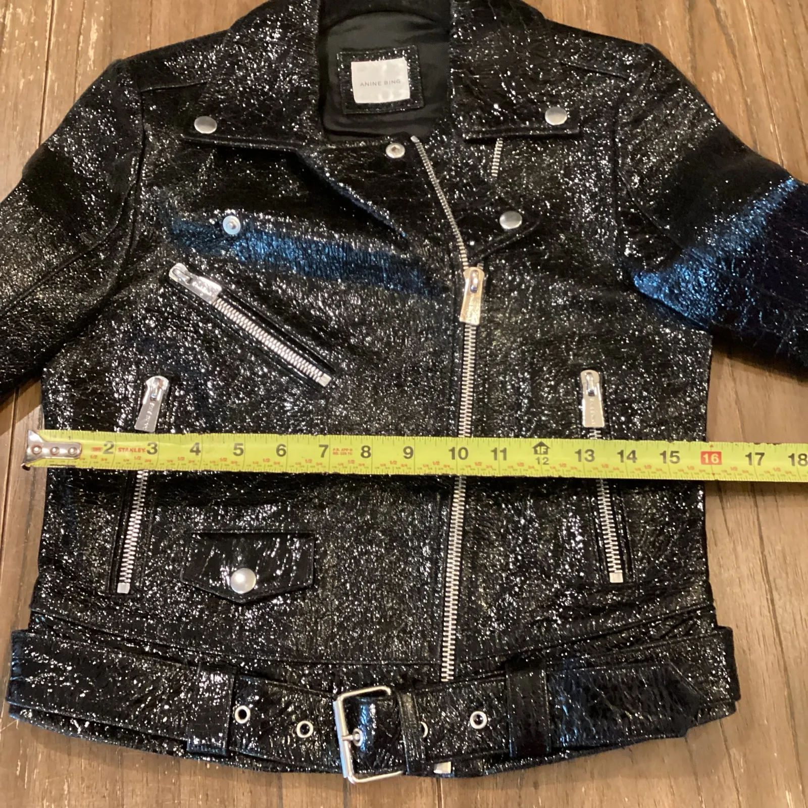 Anine Bing benjamin black patent lamb leather moto jacket XS - Image 8