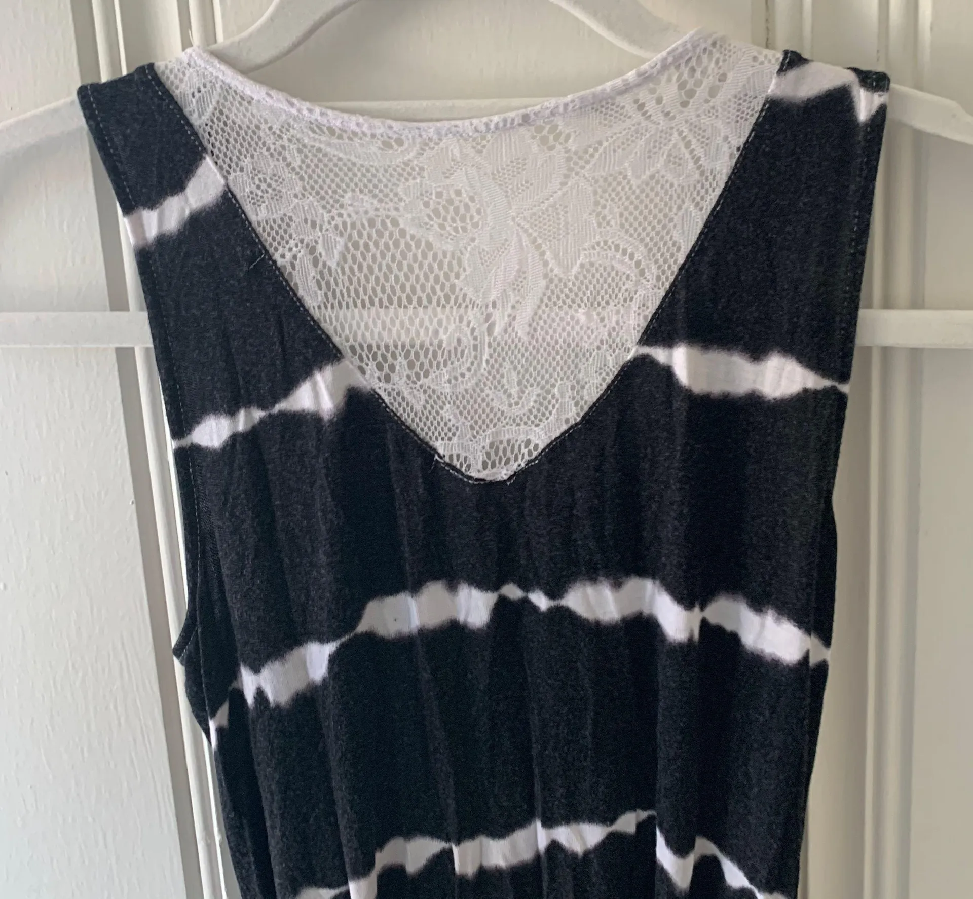 Black White Tie Dye Asymmetrical Maxi Dress - Image 3