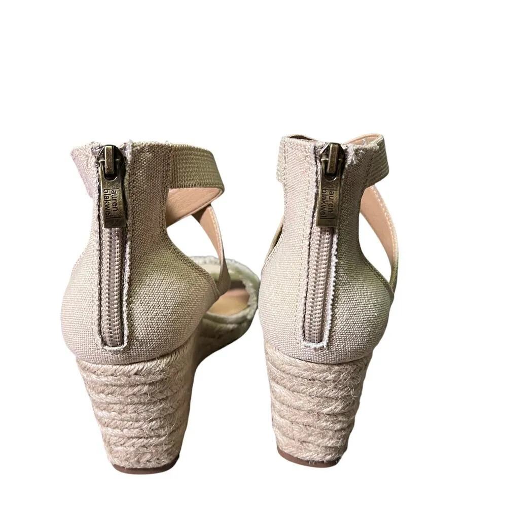 Lauren Blakwell Lizzie Wedge Sandal Frayed Canvas Espadrille Strappy Womans US 7 - Image 4