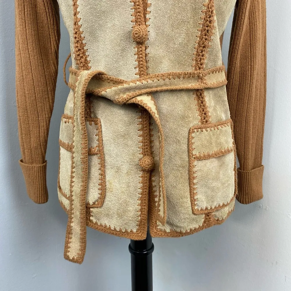 Vintage 70’s Suede Leather and Knit Jacket Small - Image 6