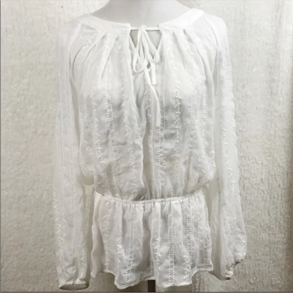 Bellatrix Nordstrom Large White Semi Sheer Lace Coverup Boho Top - Image 2