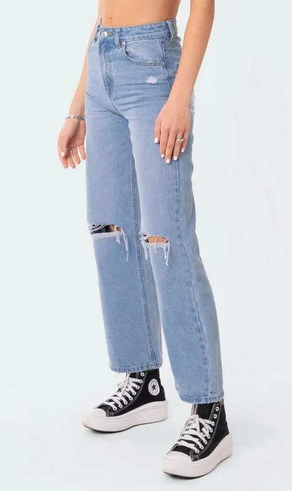 Edikted High Rise Blue Wide Leg Jeans - Image 4