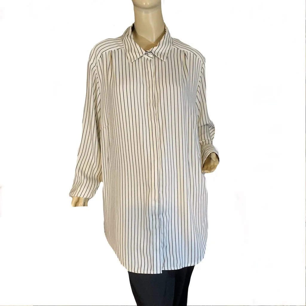 RACHEL ZOE LIGHT CREAM WITH BLACK STRIPES BUTTON DOWN SHIRT (2X) - Image 2
