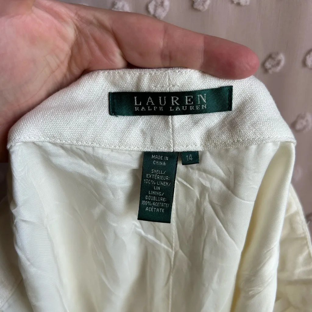 Lauren Ralph Lauren 100% Linen Wide Leg Trouser Pants Sz 14‎ White - Image 3