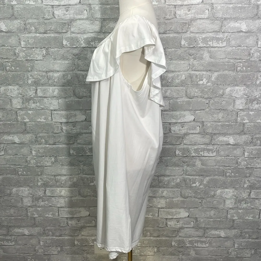 Boohoo Off Shoulder Thick Ruffle Shift Dress White Size 18 - Image 3