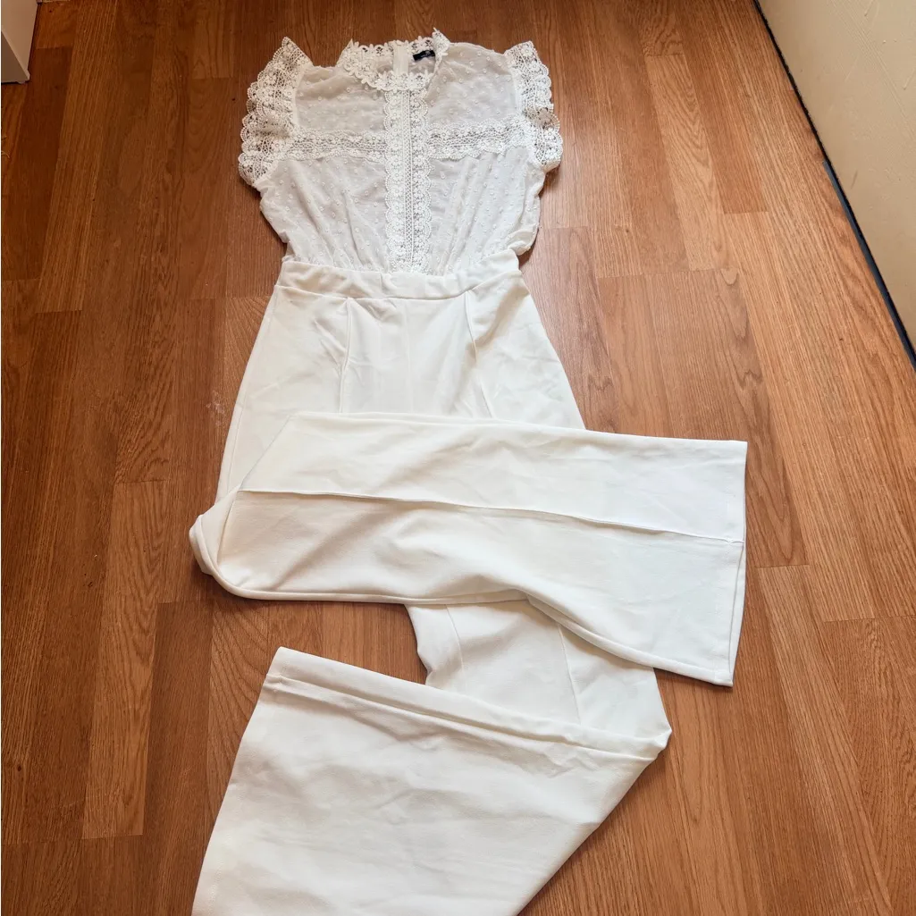 Elegant cream Lace Jumpsuit White Size L - Image 12