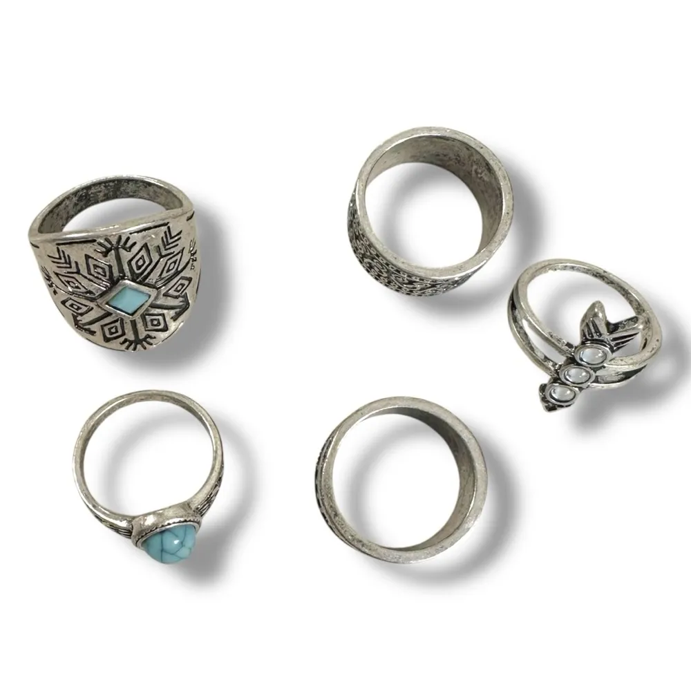 Free People Count Your Lucky Stars Ring Set in Silver Blue Western Bohemian NWT - Image 11