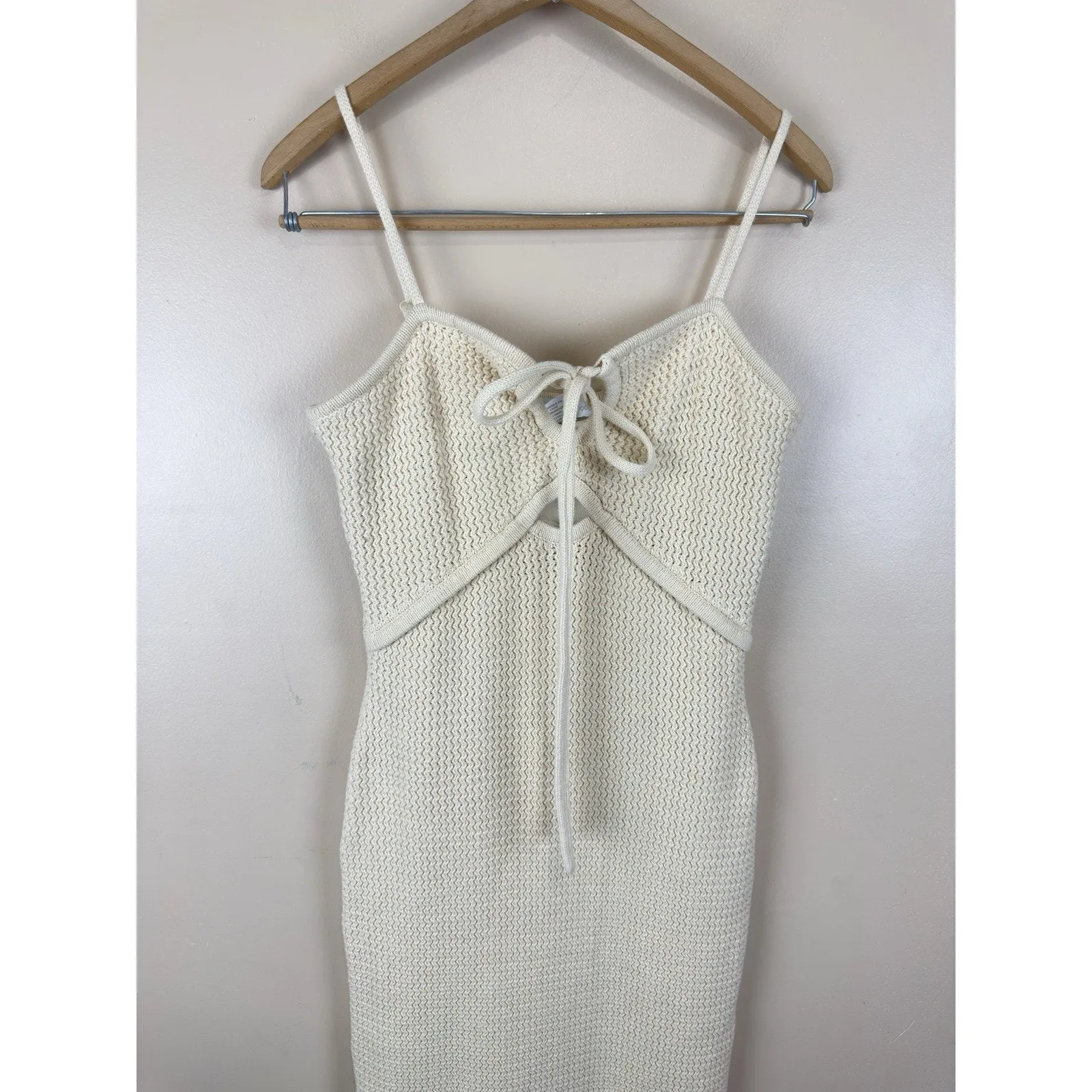 House Of Harlow 1960 Size M Beige Knit Fitted Spaghetti Strap Beach Dress - Image 3