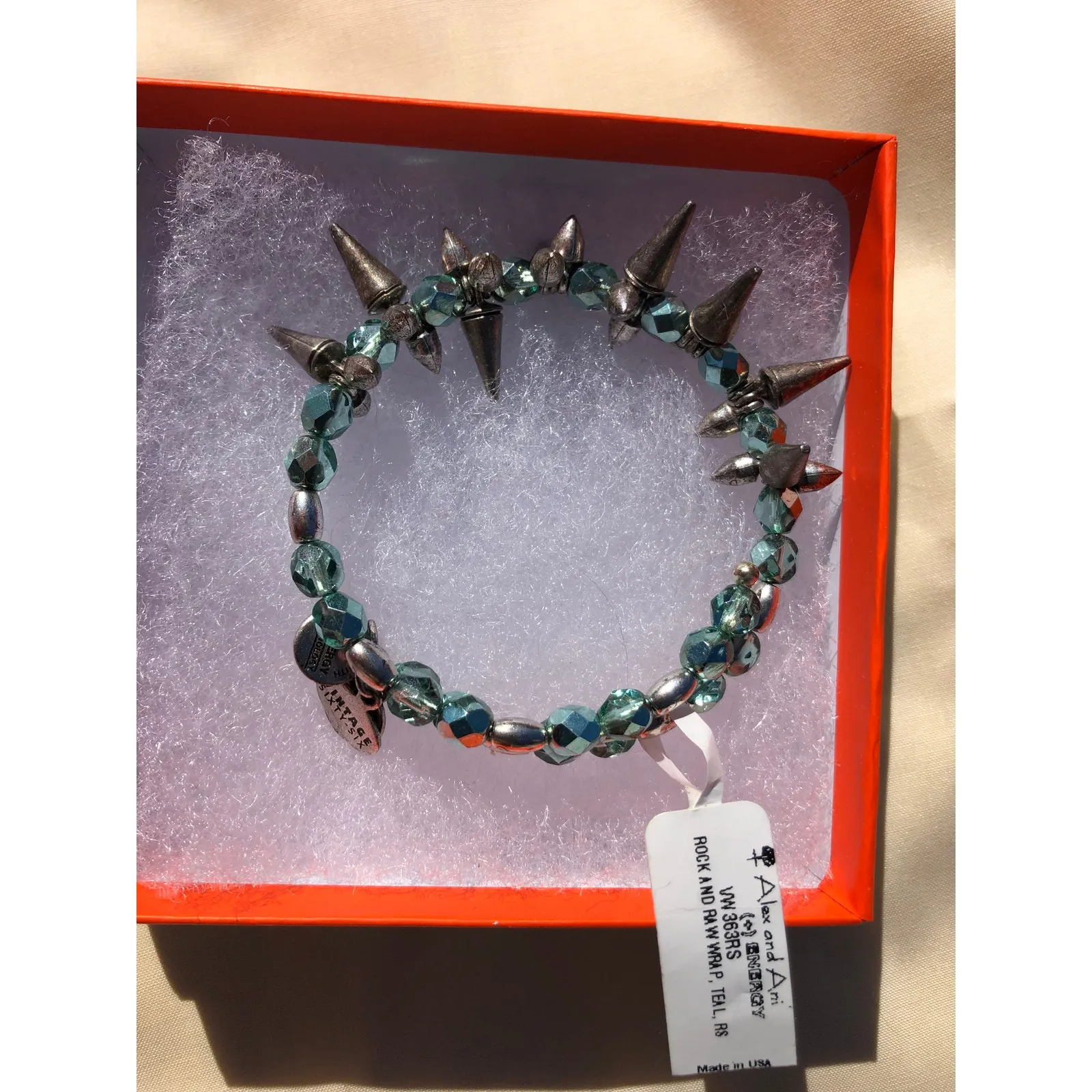 NWT Alex and Ani Rock and Raw Wrap teal Bracelet Spiked Retired $68 - Image 2