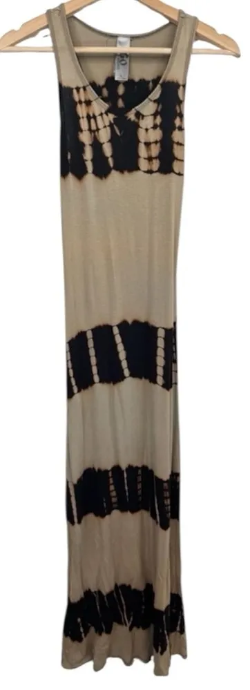 Go couture Maxi Fitted Dress Size L Tan Black Sleeveless Racerback Tie-Dye Boho - Image 1