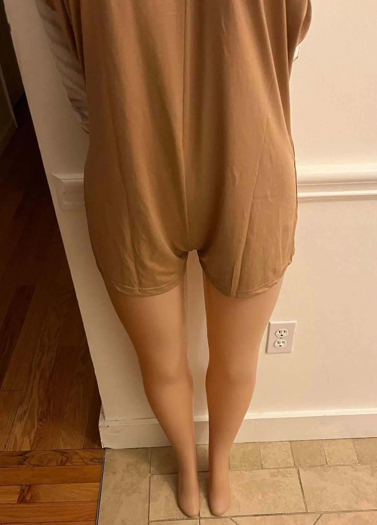 Womens Sleeveless Athletic Stripe Mini Dress With Built-In Shorts Sundress Khaki - Image 6