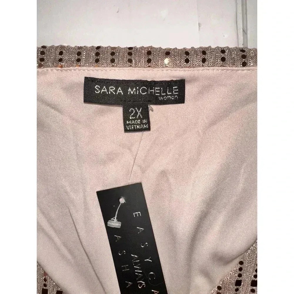 Sara Michelle Womens Sequin Tops 3/4 Sleeve Glitter Sparkly Party Blouse Size 2X Gold - Image 14