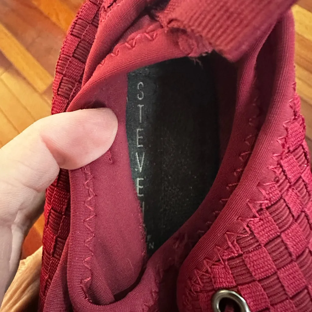 Steve Madden Comfort Wedge Shoes Red Woven Women’s Size 8 Toggle Lace Stretch - Image 7