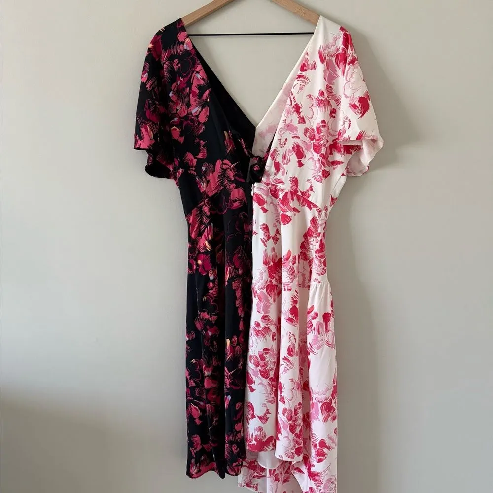 Lewit Nordstrom Silk Asymmetrical Dress in Black and White Floral - Size 8 - Image 7