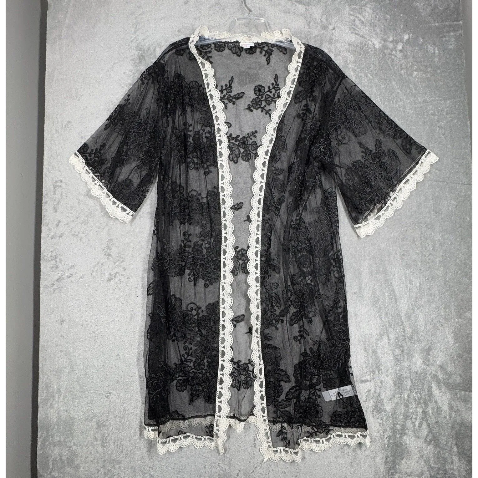 Lularoe Sweater Womens Small‎ Black Ivory Lace Chloe Longline Duster Midi Gothic - Image 2