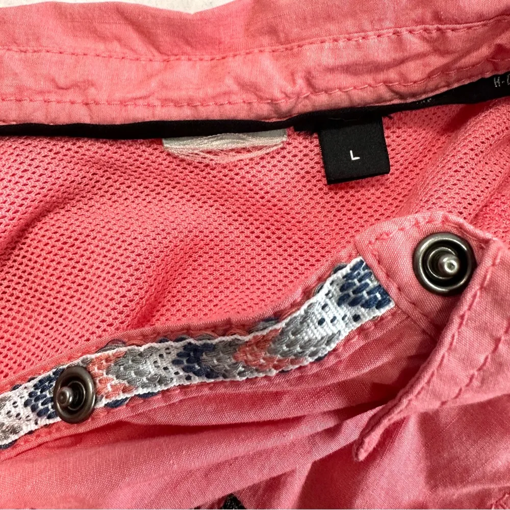 Harley Davidson Pearl Snap Top Women's L Salmon Pink Short Sleeve Vented Biker Size L - Image 7