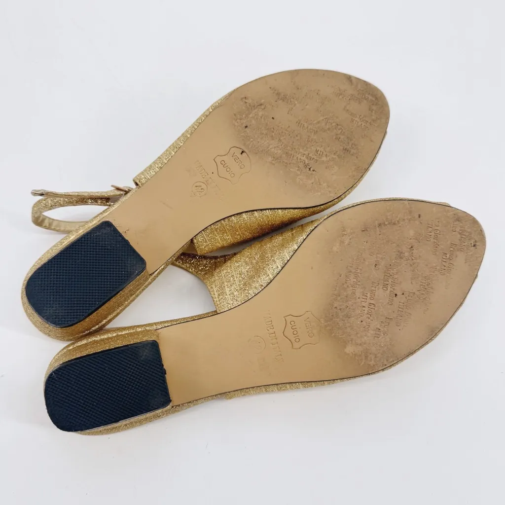 Vintage Bruno Giordano‎ Milano Gold Glitter Peep Toe Slingback Heels Size 42 - Image 9