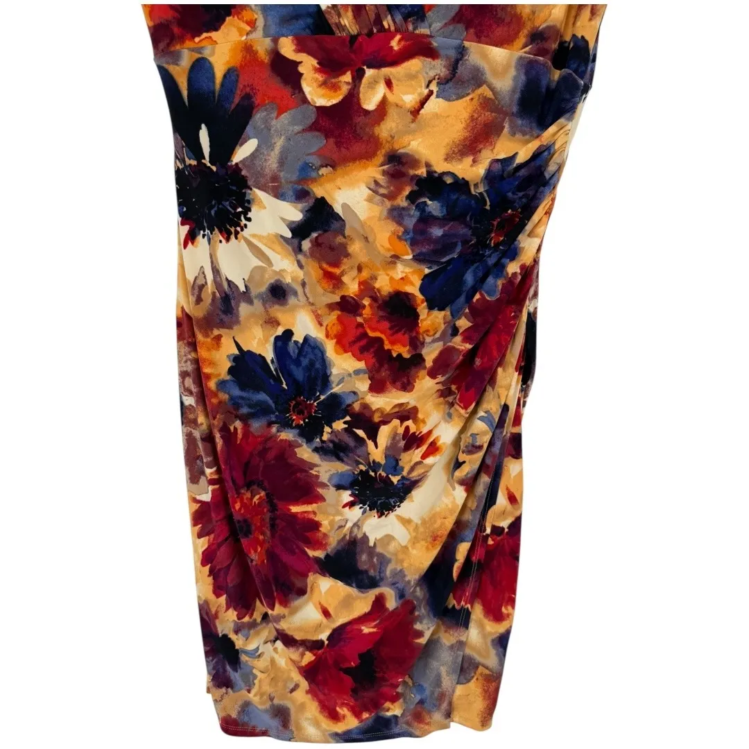 Lauren Ralph Lauren Floral V Neck Sleeveless Ruched Midi Dress Size 12 Old Money - Image 8