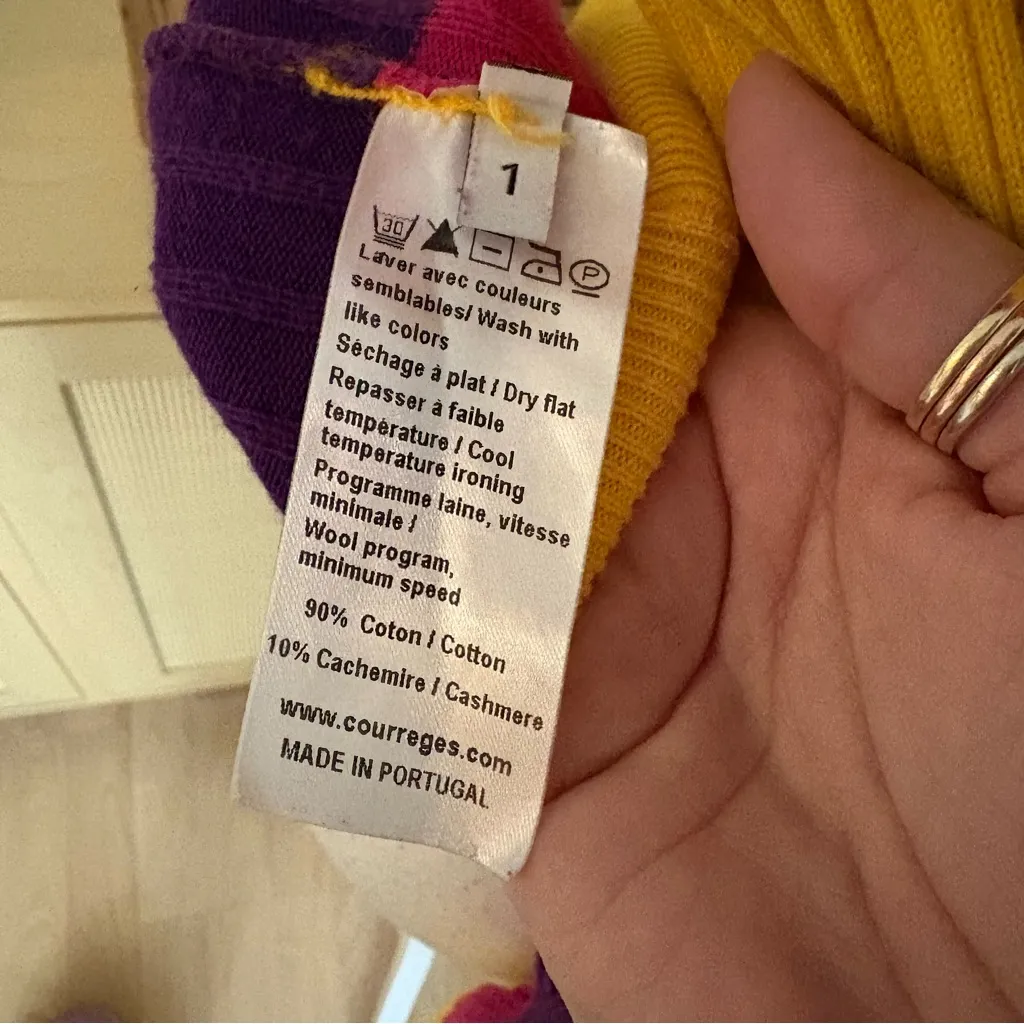 COURREGES Colorful Striped Ribbed Knit Turtleneck Sweater Size 1 Small Cashmere White - Image 4