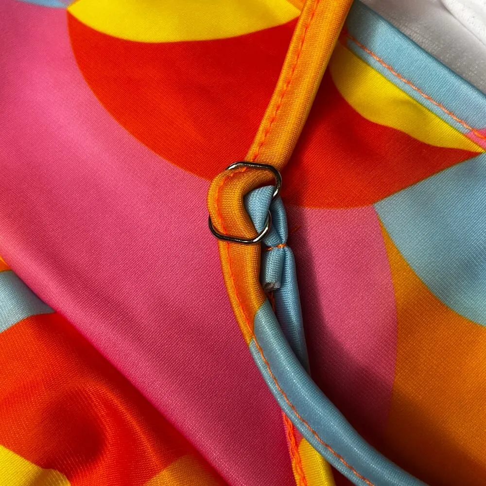 Soly Hux Tankini Ruffle Geometric Neon Swimsuit New Large Orange - Image 8