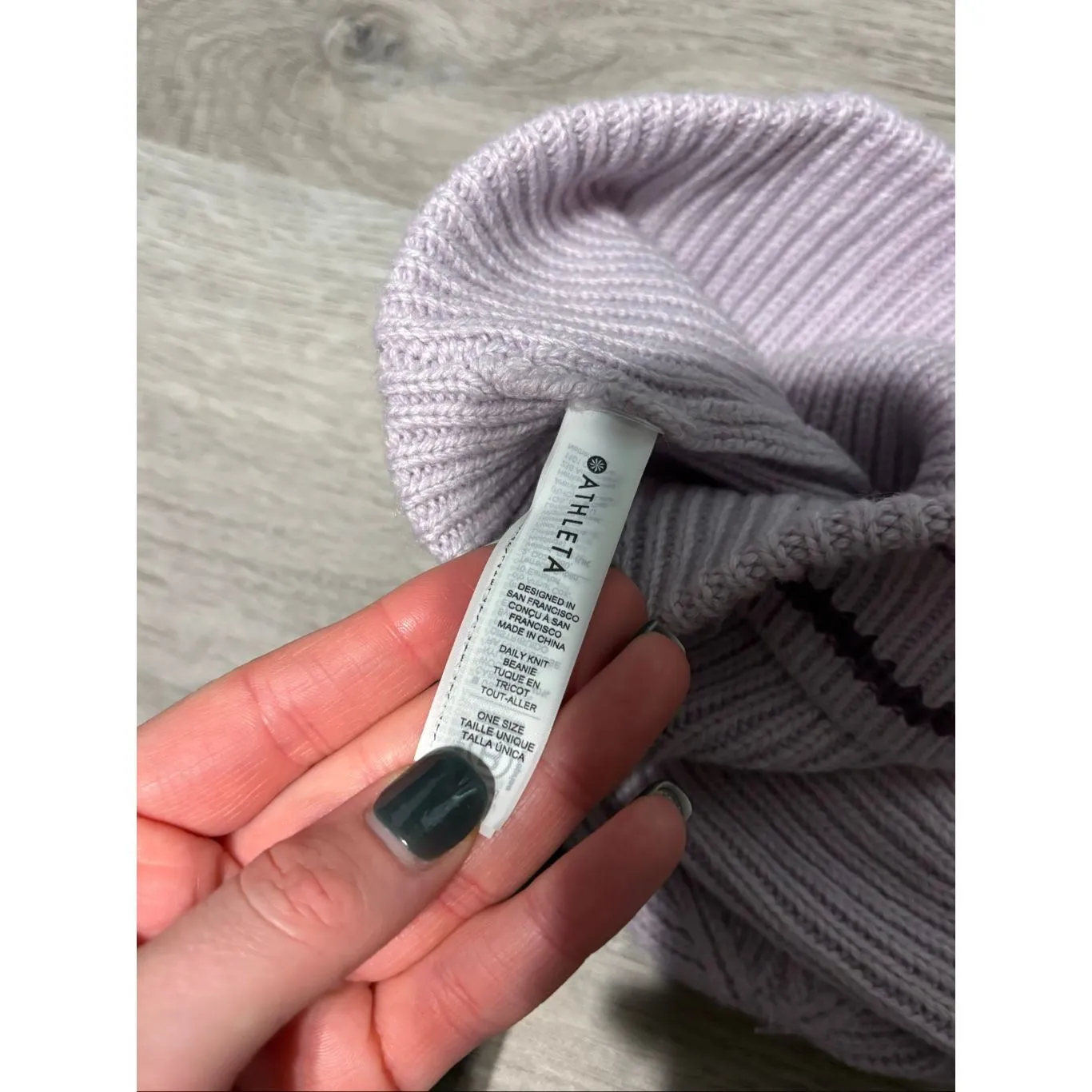 Athleta  Daily Knit Beanie Ribbed Cuffed Light Purple Stripe Winter Hat - Image 2