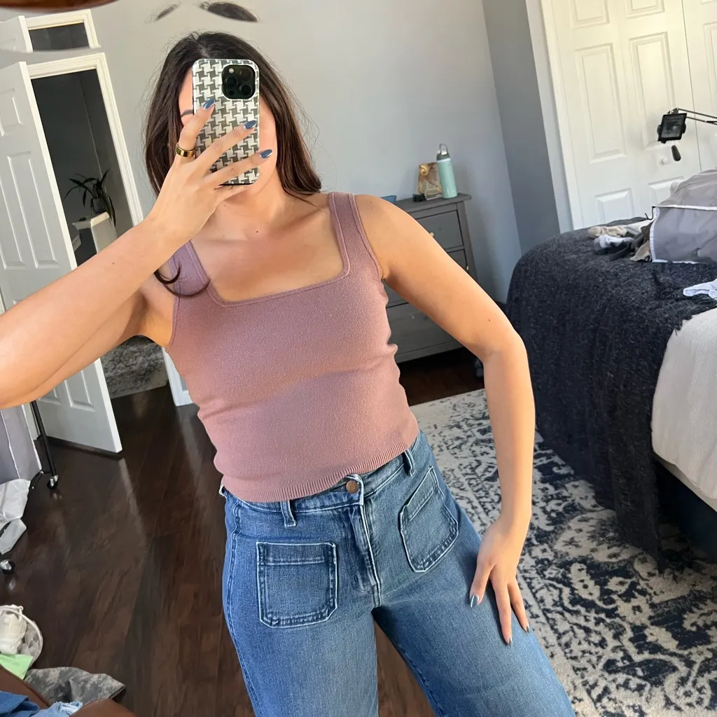 Stretchy Sweater Square Neck Tank Top - Image 5