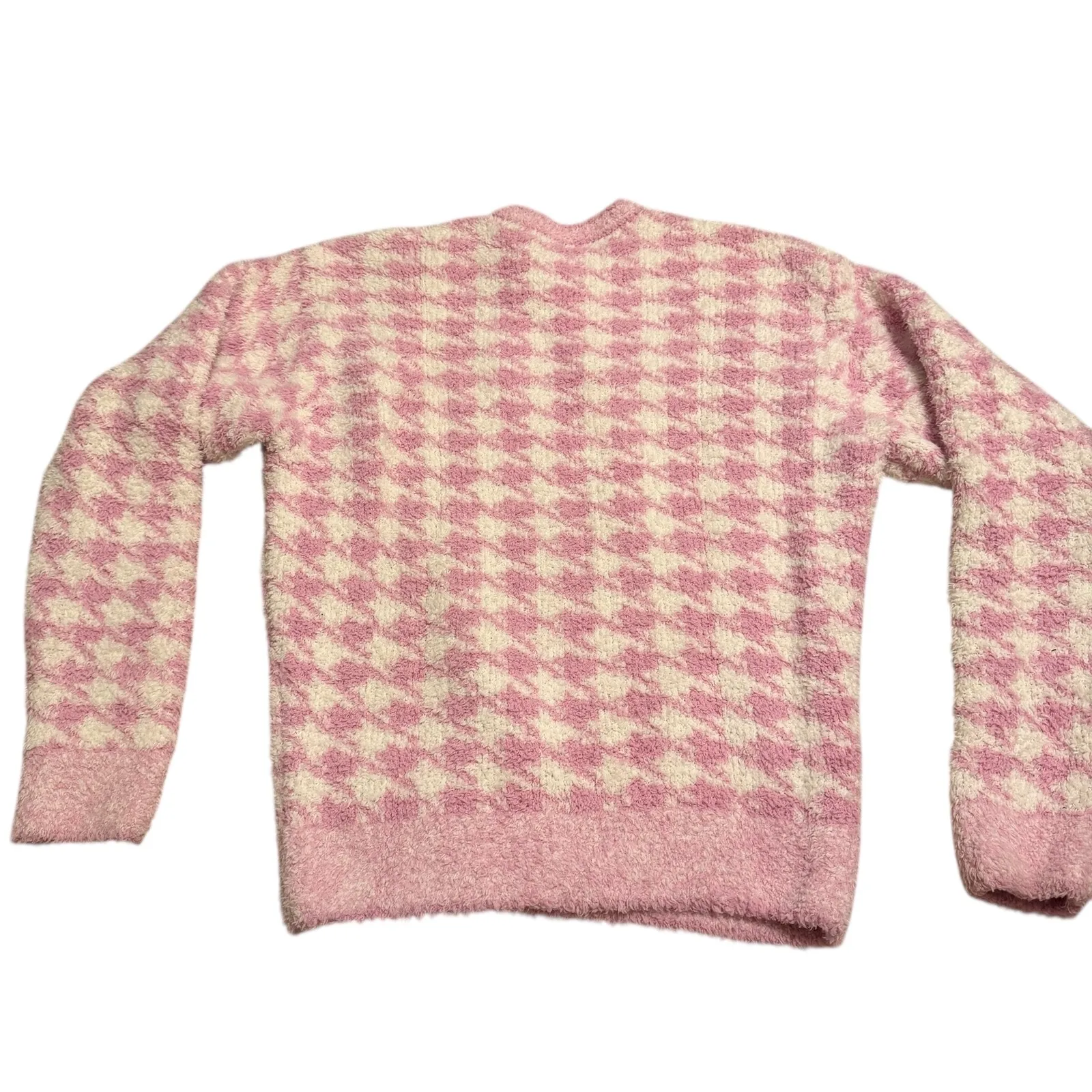 Skims L/XL Cozy Knit Pullover Petal Pink Houndstooth Oversized Lounge Sweater - Image 5