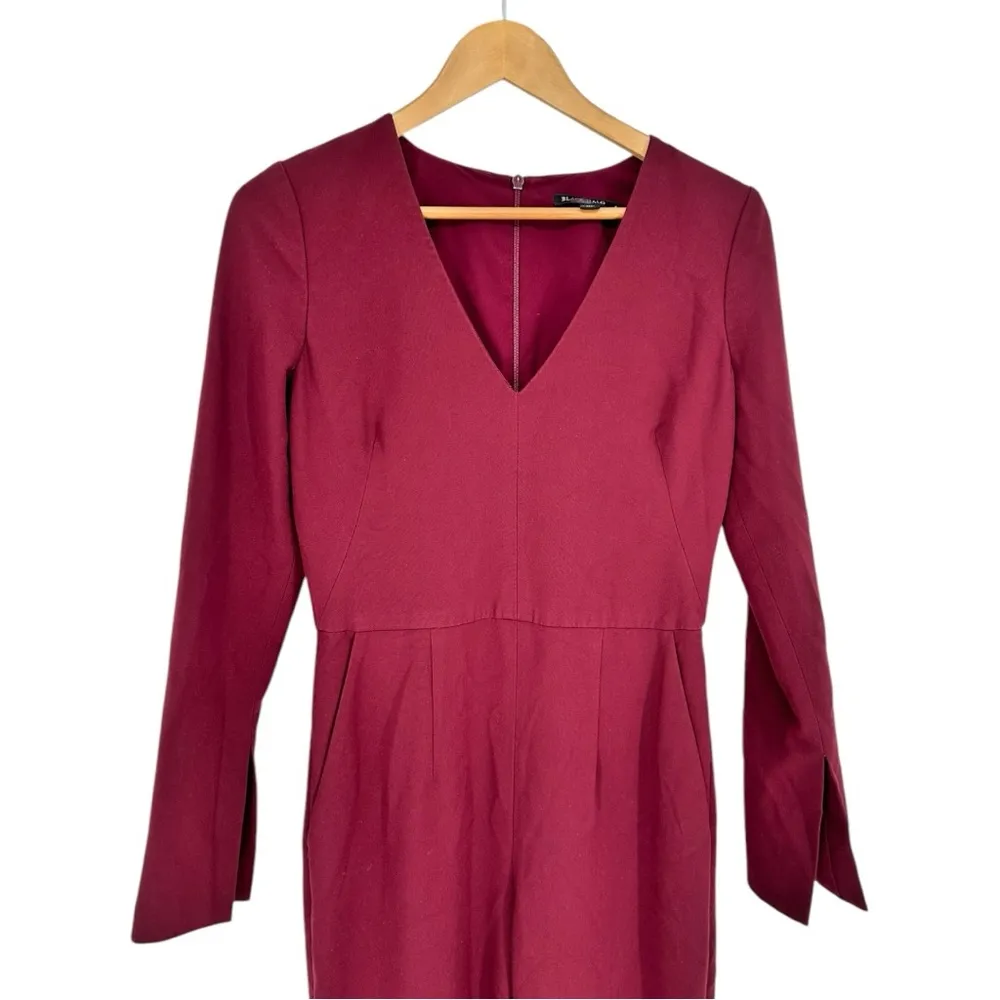 Black Halo Sambora Long Sleeve V Neck Jumpsuit size 4 Burgundy - Image 4
