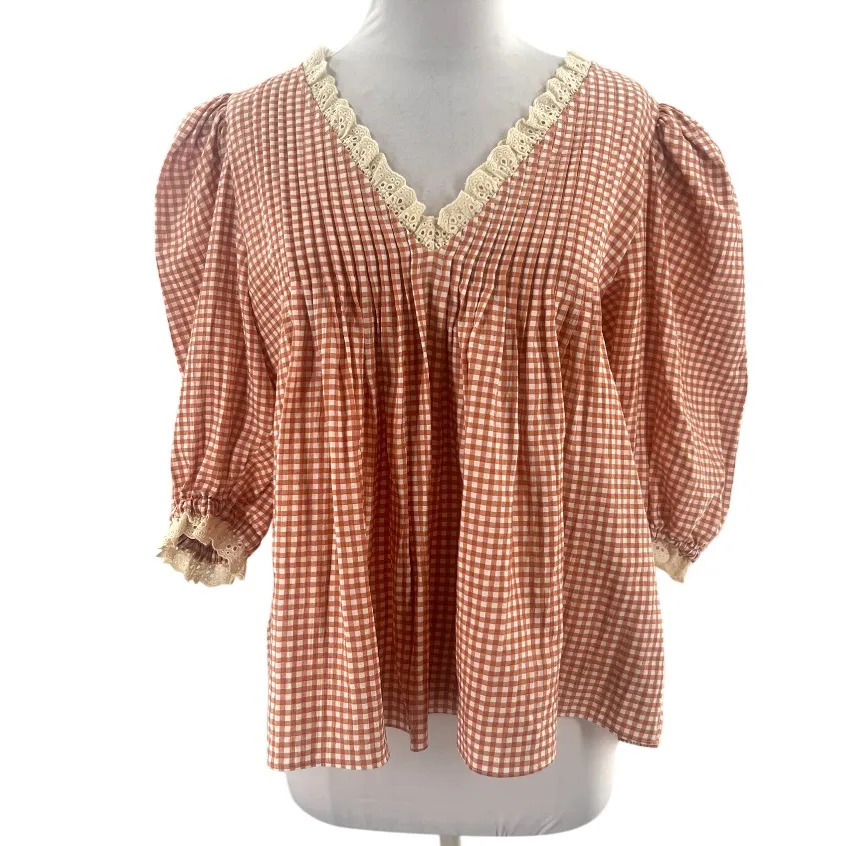 Hunter Bell MIa Terracotta gingham top sz L - Image 5